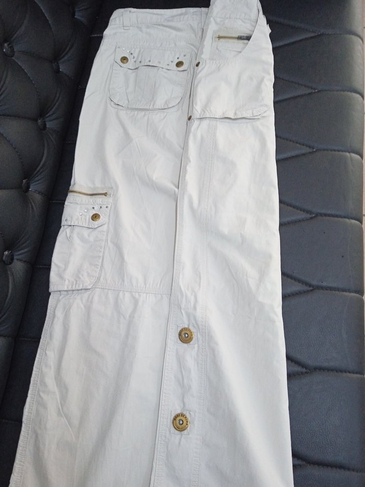 Kadın Beyaz Fermuarlı Kumaş Pantolon - Görsel 3