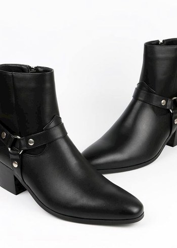 Erkek - Siyah Deri British Pointy Yüksek Topuklu Ayakkabı - Görsel 3