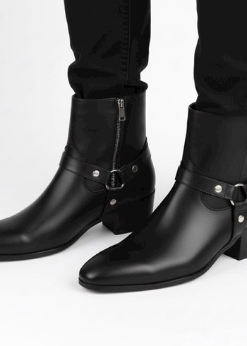 Erkek - Siyah Deri British Pointy Yüksek Topuklu Ayakkabı - Görsel 7