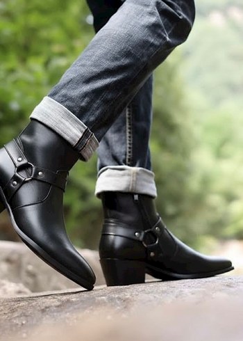 Erkek - Siyah Deri British Pointy Yüksek Topuklu Ayakkabı - Görsel 6