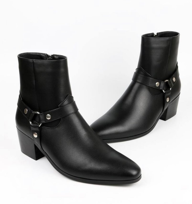 Erkek - Siyah Deri British Pointy Yüksek Topuklu Ayakkabı - Görsel 3