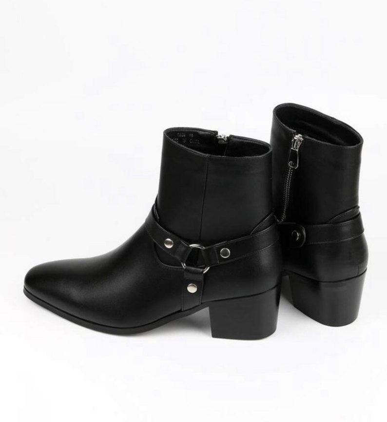 Erkek - Siyah Deri British Pointy Yüksek Topuklu Ayakkabı - Görsel 4