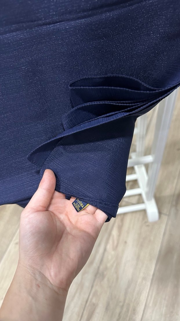 Lacivert Drapeli Kadın Şal - Görsel 2