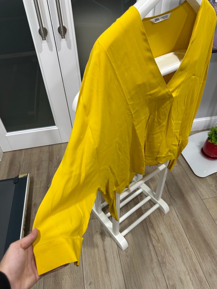 Sarı V Yakalı Salaş Bluz - Görsel 3