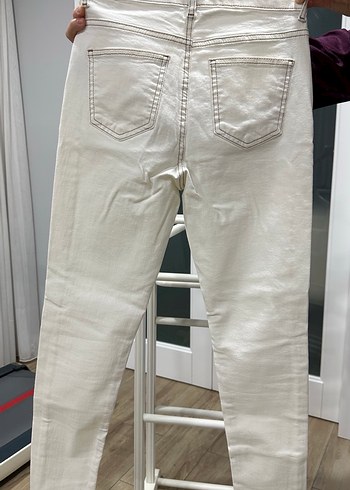Beyaz Midi Boy Kadın Skinny Denim Pantolon - Görsel 2