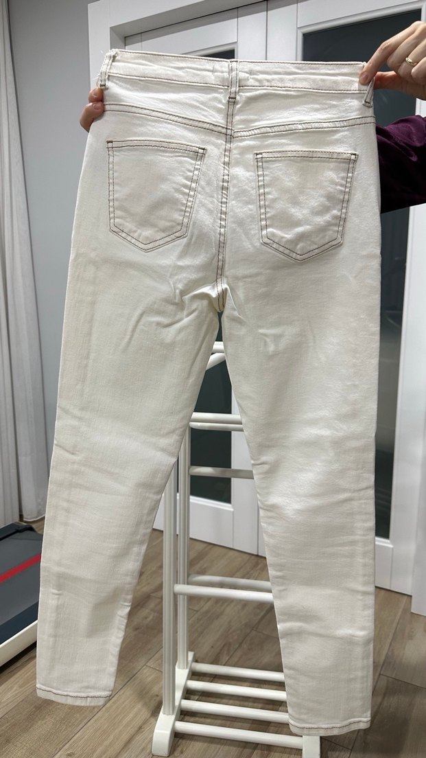 Beyaz Midi Boy Kadın Skinny Denim Pantolon - Görsel 2