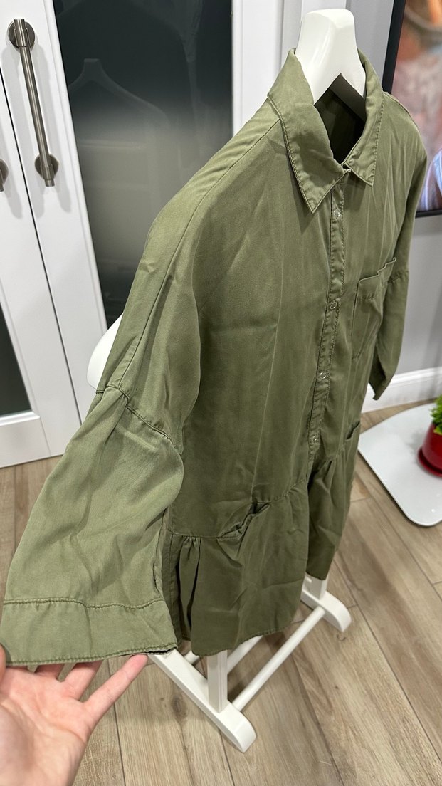 Düğmeli Yarım Kollu Kadın Keten Gömlek - Görsel 3