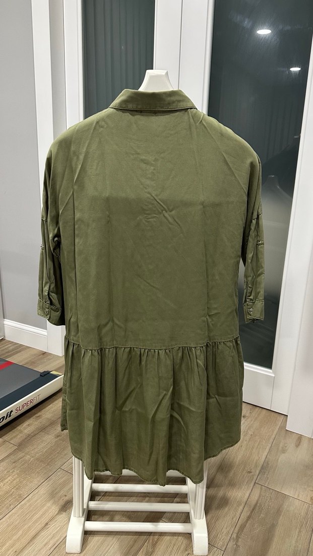 Düğmeli Yarım Kollu Kadın Keten Gömlek - Görsel 2