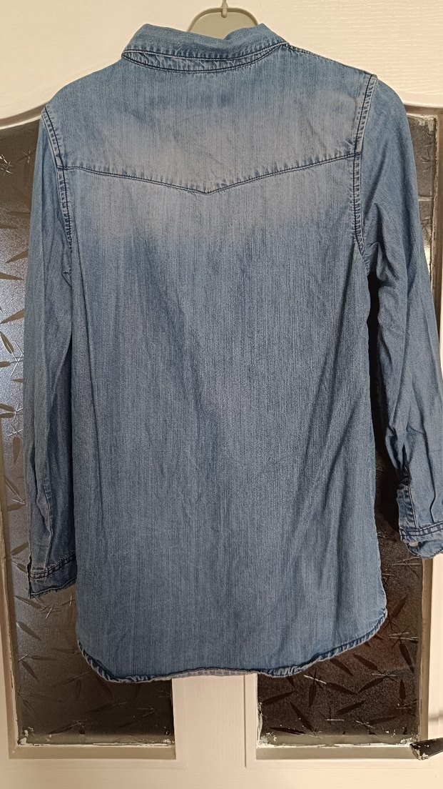 Düğmeli Uzun Kollu Denim Gömlek - Görsel 2