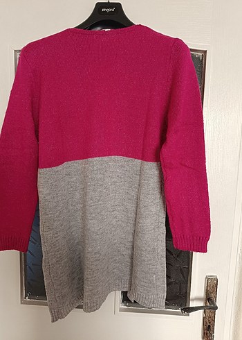 Gri-Pembe Renkli Kadın Triko Hırka - Görsel 2