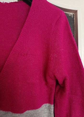 Gri-Pembe Renkli Kadın Triko Hırka - Görsel 3