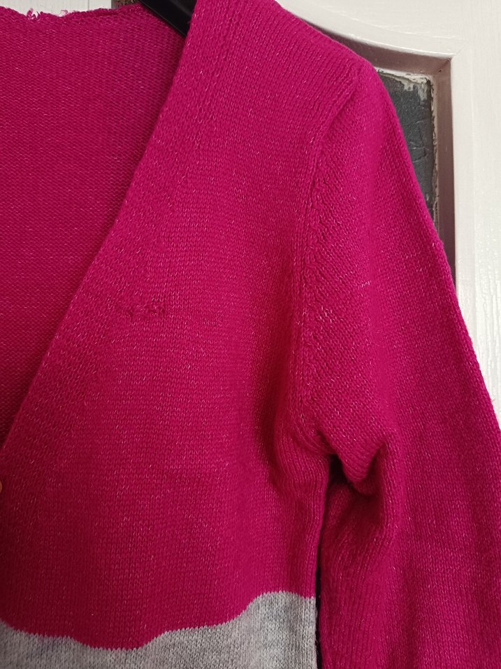 Gri-Pembe Renkli Kadın Triko Hırka - Görsel 3