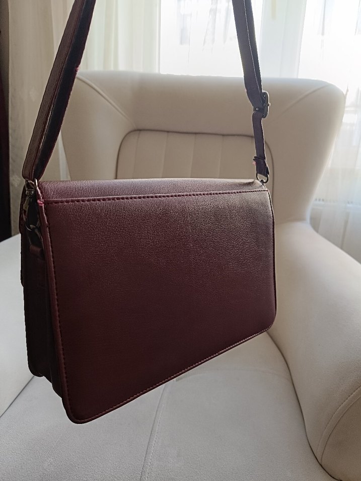 Bordo Deri Kadın Çanta - Modern Klasik - Görsel 4