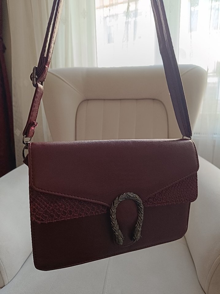 Bordo Deri Kadın Çanta - Modern Klasik - Görsel 3