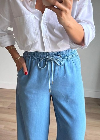Mavi Bol Kesim Kot Pantolon - Görsel 3