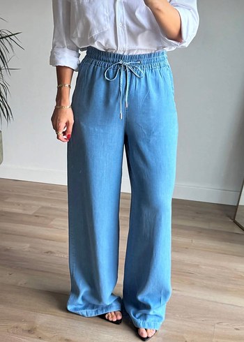 Mavi Bol Kesim Kot Pantolon - Görsel 2