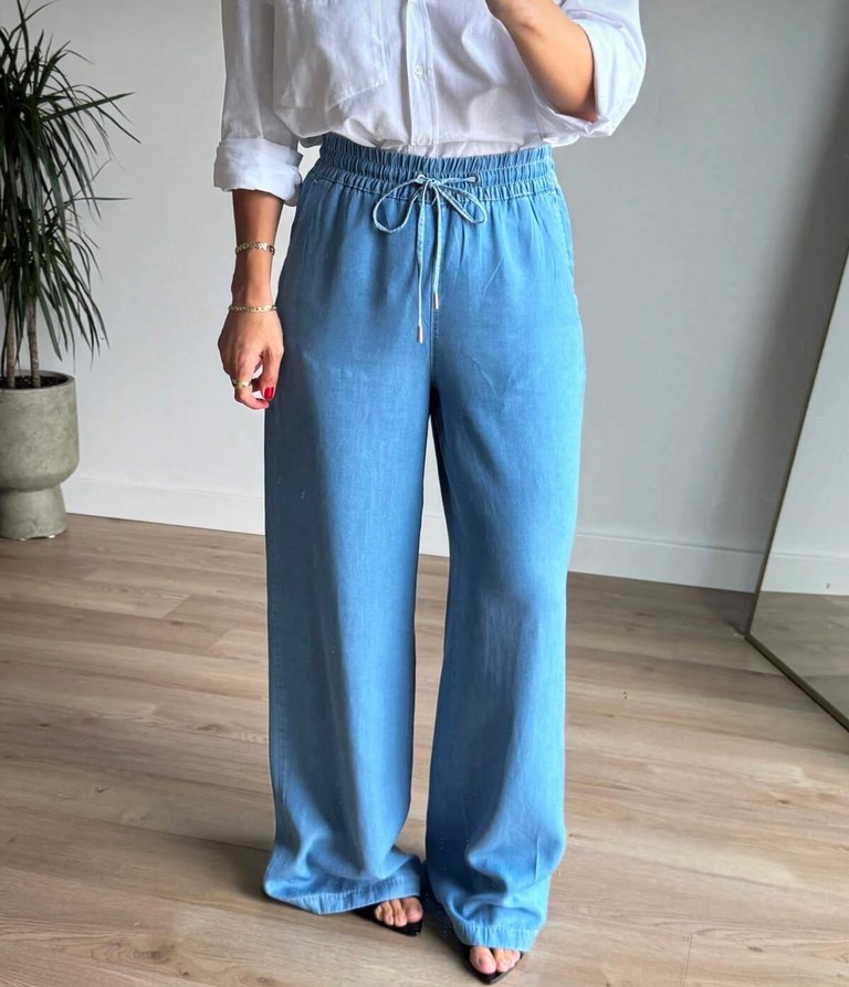 Mavi Bol Kesim Kot Pantolon - Görsel 2