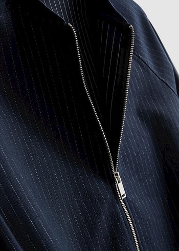 Pinstripe Zip-Up Bomber Jacket - Görsel 4