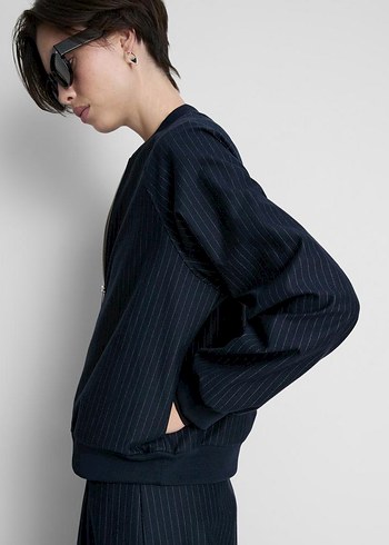 Pinstripe Zip-Up Bomber Jacket - Görsel 2