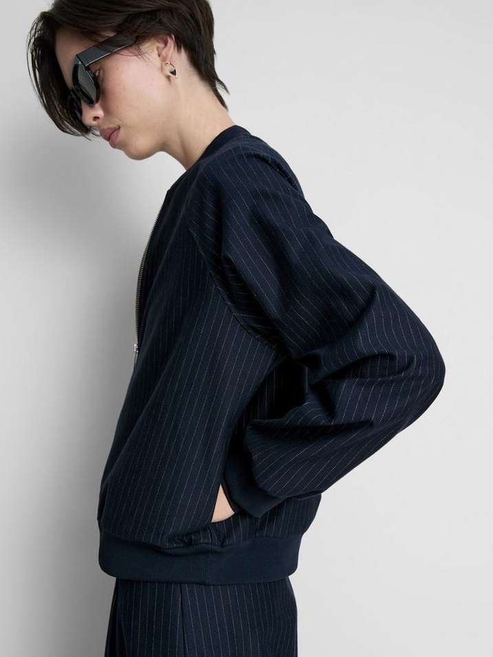 Pinstripe Zip-Up Bomber Jacket - Görsel 2