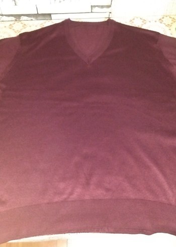 Bordo V Yaka Kadın Erkek Ünisex Triko Kazak - Görsel 2