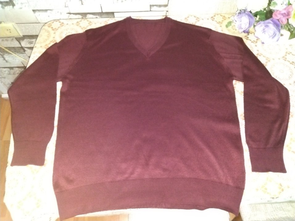 Bordo V Yaka Kadın Erkek Ünisex Triko Kazak - Görsel 2