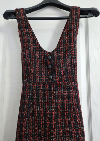 Bordo V Yakalı Düğmeli Uzun Elbise jile - Görsel 2