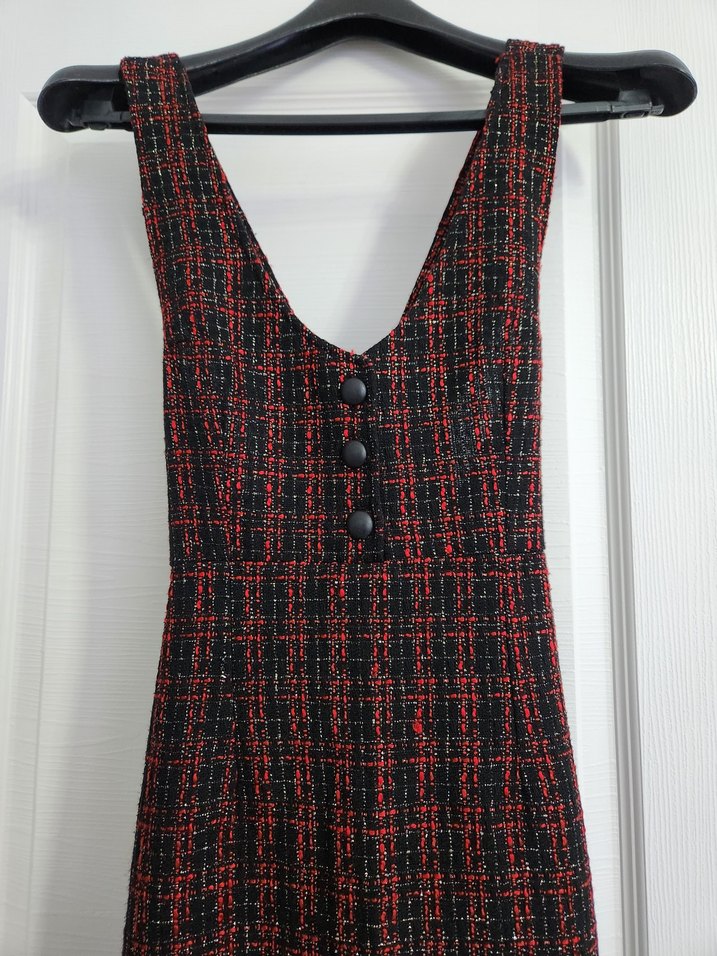 Bordo V Yakalı Düğmeli Uzun Elbise jile - Görsel 2