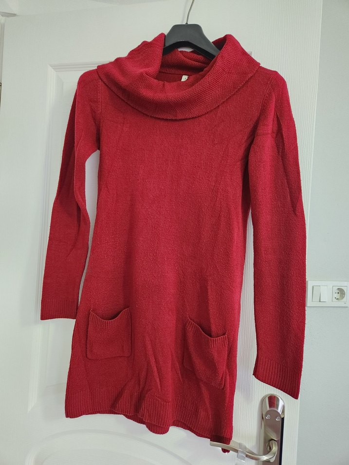 Bordo Yüksek Yakalı Triko Hamile Süveter - Görsel 2