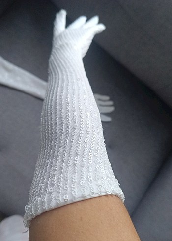 Beyaz payetli Kadın Eldiveni - Görsel 2