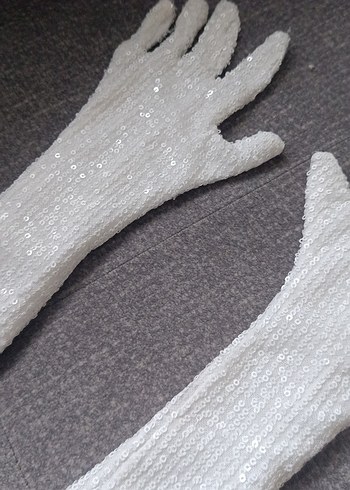 Beyaz payetli Kadın Eldiveni - Görsel 5