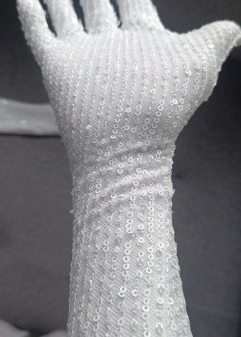 Beyaz payetli Kadın Eldiveni - Görsel 3