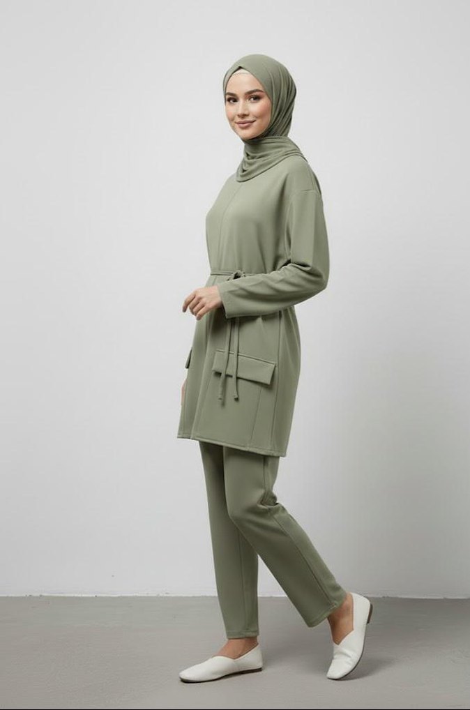Kadın Haki Uzun Kol Normal Kesim Takım - Görsel 2