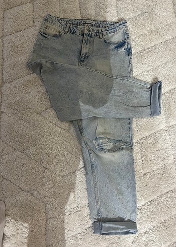 Düğmeli Gri Kadın Midi Boy Bol Kesim Jean - Görsel 2