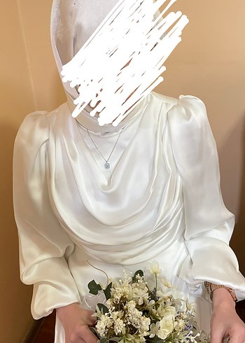 Uzun Kollu Beyaz Sade Hennin Abiye - Görsel 2