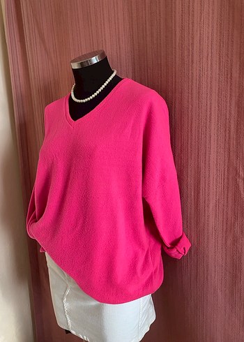 Pembe V Yaka Rahat Kadın Kazak - Görsel 2