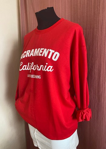 Kırmızı Baskılı Kadın Sweatshirt - Görsel 2