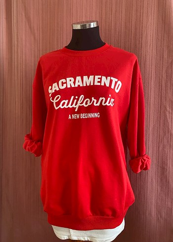 Kırmızı Baskılı Kadın Sweatshirt - Görsel 4