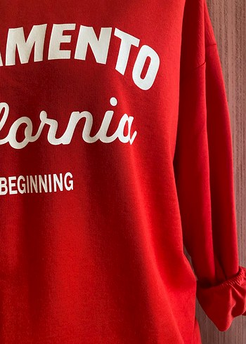 Kırmızı Baskılı Kadın Sweatshirt - Görsel 3