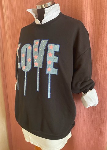 Kadın Siyah Payetli Denim Sweatshirt - Görsel 2