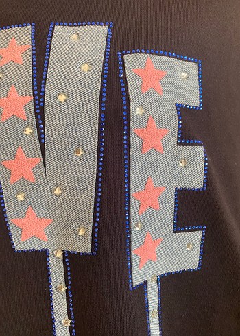 Kadın Siyah Payetli Denim Sweatshirt - Görsel 3