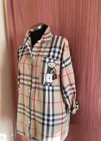 Düğmeli, Uzun Kollu Pamuklu Kadın Gömlek - Görsel 4