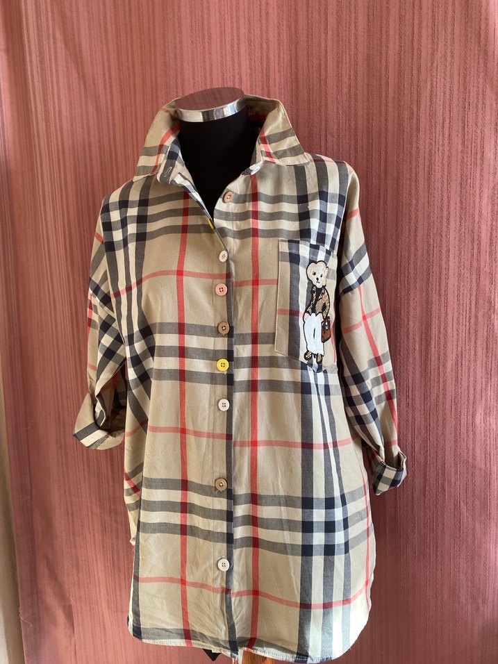 Düğmeli, Uzun Kollu Pamuklu Kadın Gömlek - Görsel 5