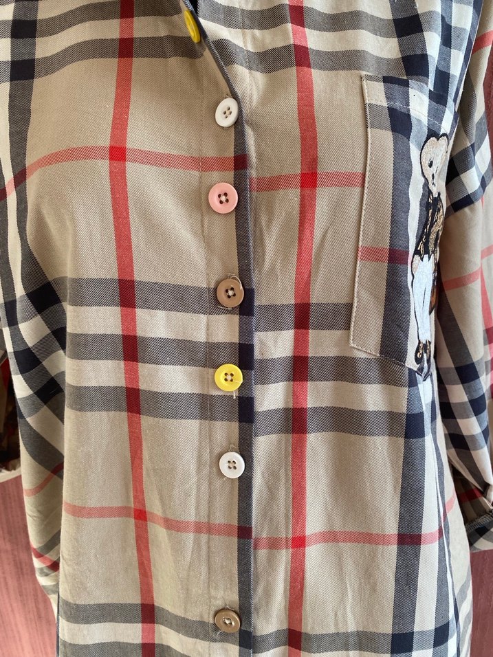 Düğmeli, Uzun Kollu Pamuklu Kadın Gömlek - Görsel 2