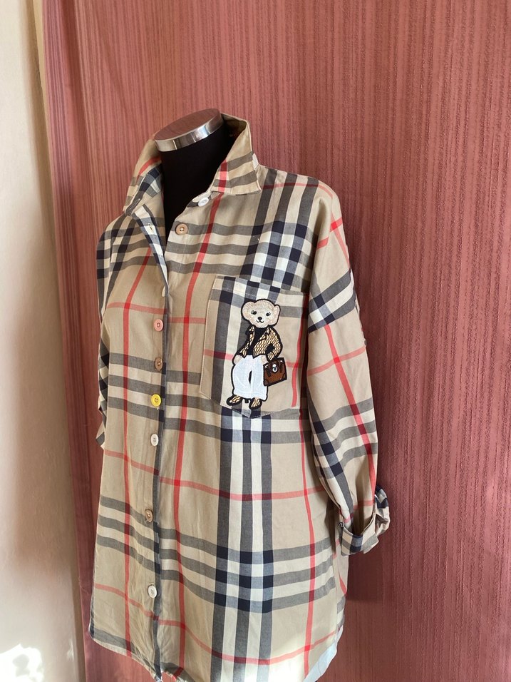 Düğmeli, Uzun Kollu Pamuklu Kadın Gömlek - Görsel 4