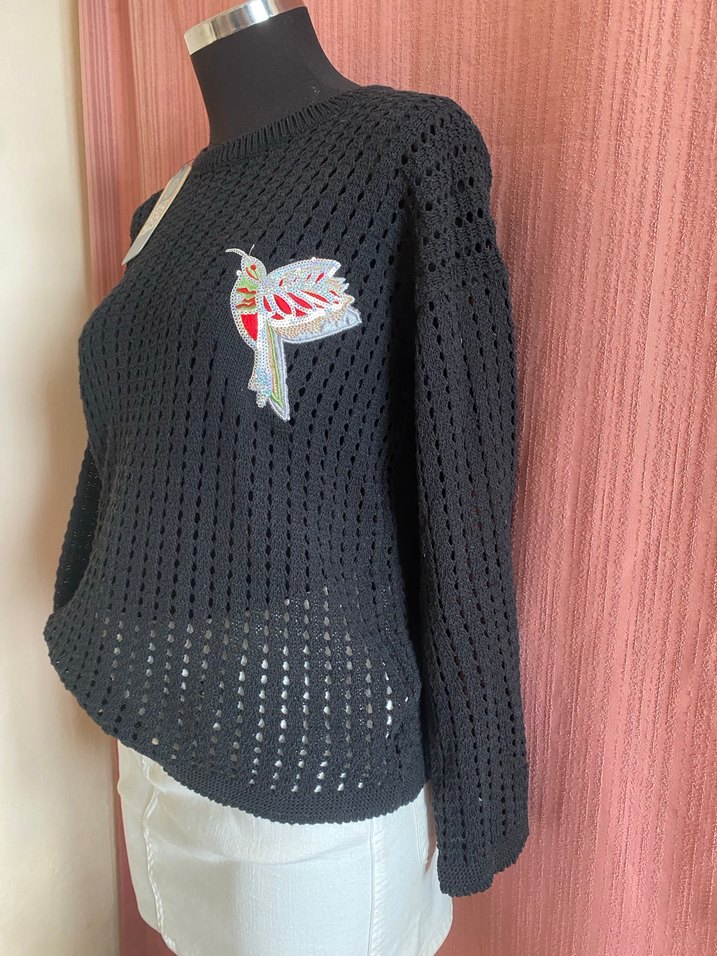 Nakışlı Siyah Örgü Kadın Kazak - Görsel 4