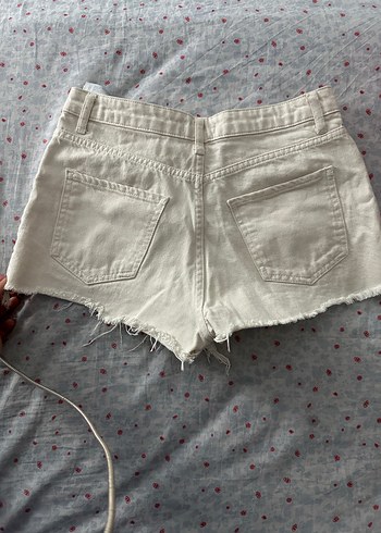 Düğmeli krem Mini Kot Şort - Görsel 3