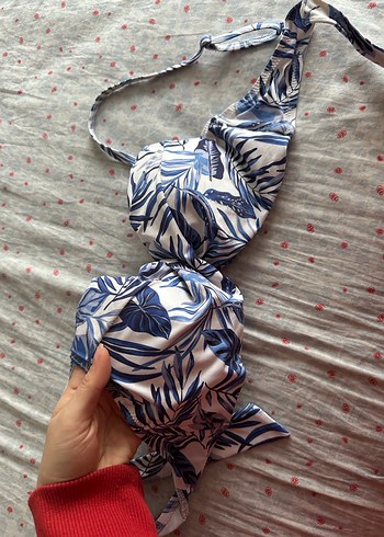 Mavi Yaprak Desenli Bohem Bikini Üstü penti - Görsel 2