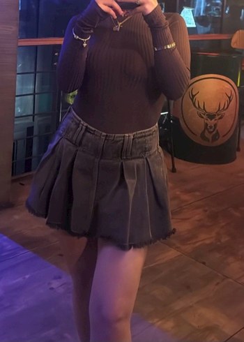 Kahverengi Deri Kadın Balıkçı Yaka Bluz - Görsel 2