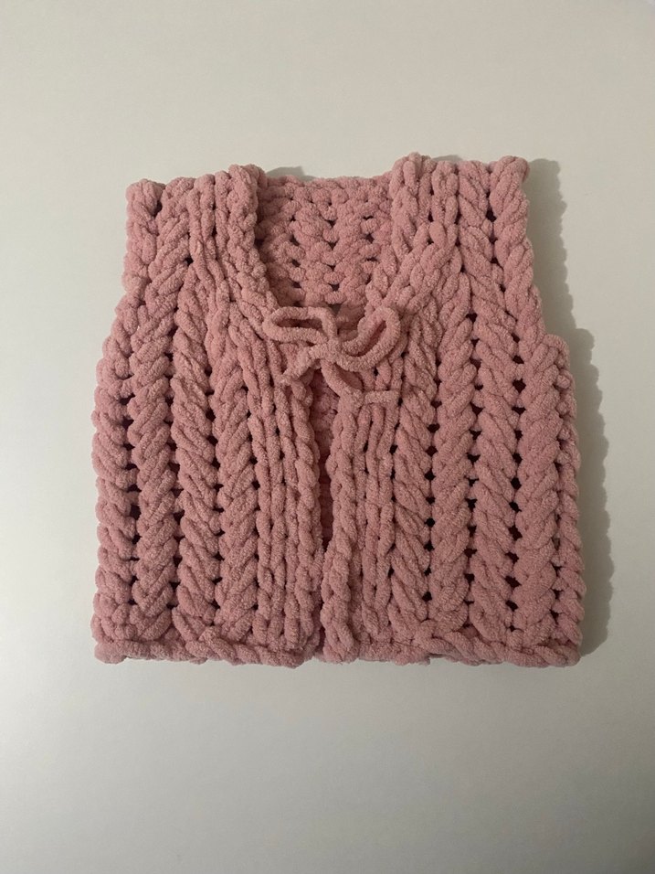 3-6 Aylık Bebek Pembe Örgü Yelek - Görsel 4